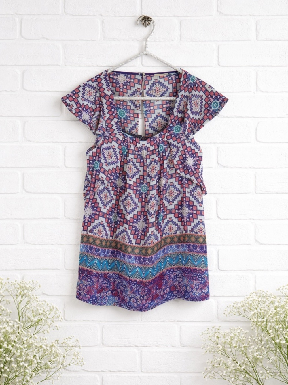 Anthropologie Meadow Rue Print Keyhole Back Top